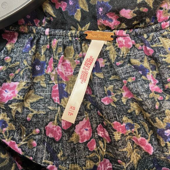 Free People Meant To Be Tie-Neck Blouse in Black Floral Top Long Sleeve - Picture 10 of 13